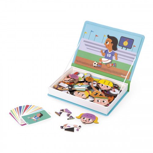 Magnéti'book JANOD, coffret aimanté sur le thème Sports avec 48 magnets, jeu magnétique éducatif pour enfant à partir de 3 ans