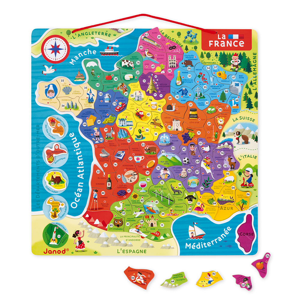Magnetic France Map 93 pieces - French (wood) - In French Only