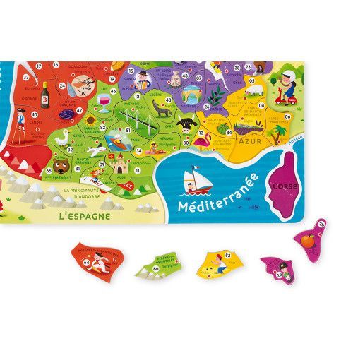 Puzzle France Magnétique en bois 93 magnets - Nouvelles régions 2016 carte géographie enfant à partir de 7 ans