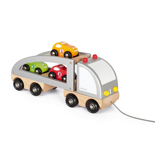 Camion multi bolides en bois, véhicule, voitures, jouet à tirer, à promener, pour enfant à partir de 2 ans JANOD