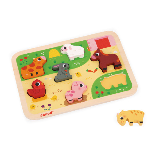 Chunky Farm Puzzle 7 pieces : Toddler wooden puzzles Janod - J07121