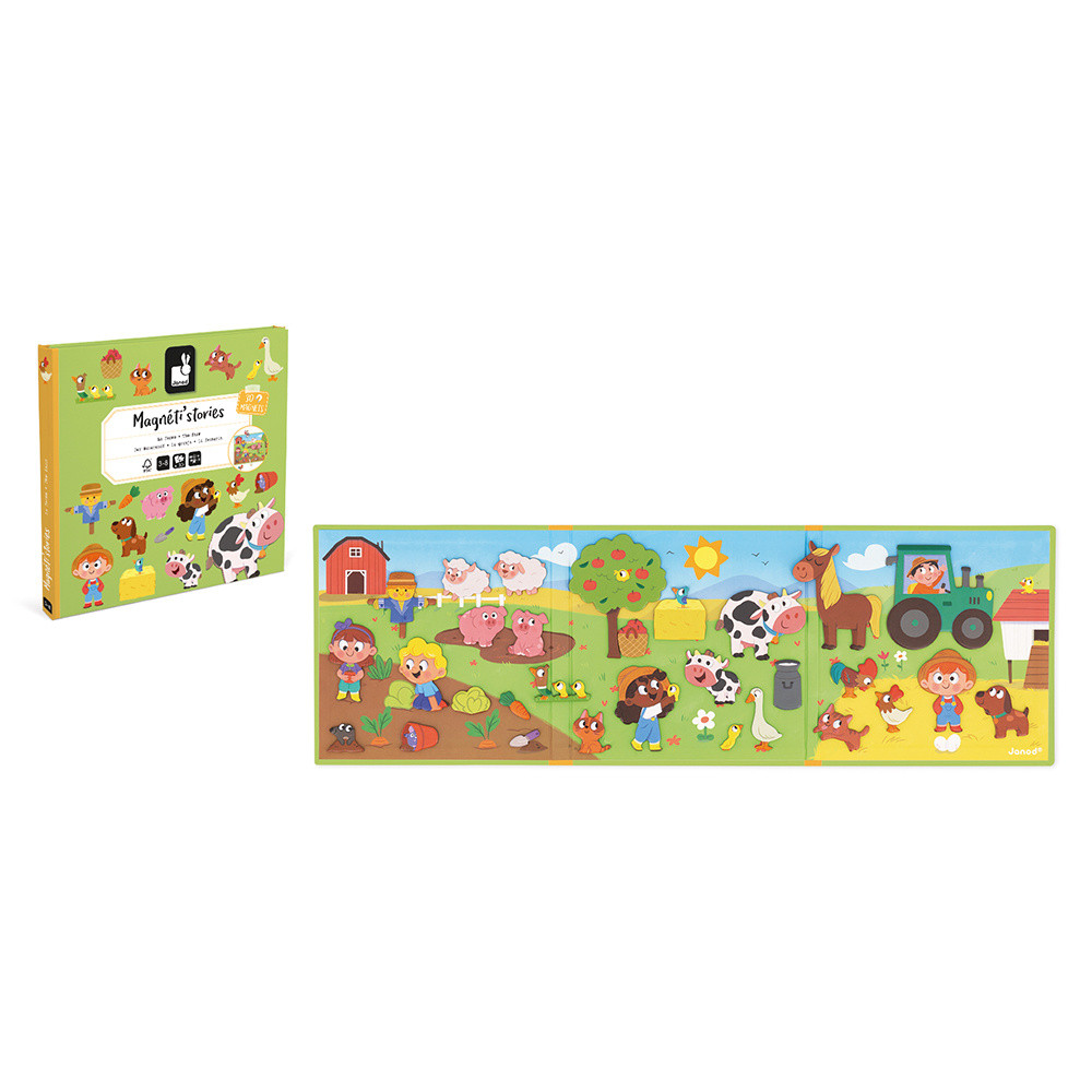 Janod Magnéti'Stories La Ferme J05451 Jeu éducatif magnétique 30 aimants pour enfants en carton FSC Développe l'imagination et la motricité fine à partir de 3 ans