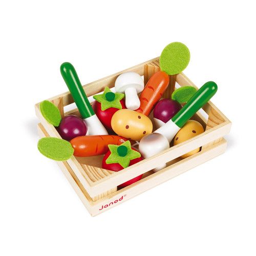 Cagette de 12 légumes en bois, imitation, cuisine, dinette, marchande, aliments, pour enfant à partir de 3 ans JANOD