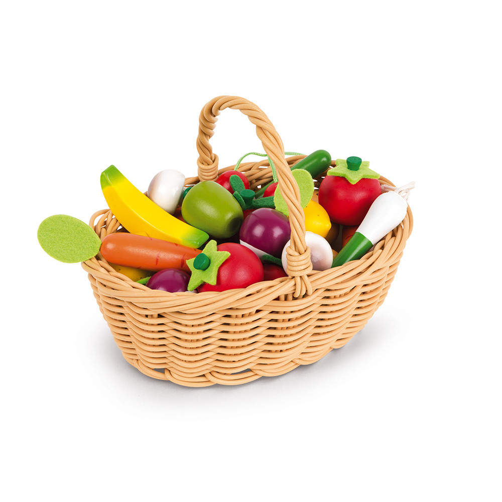Fruits et légumes en bois et panier Bolga - ERZI - Au son des grillons