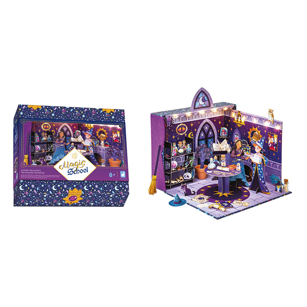 Janod Magic School – Taller De Brujos, Kit De Manualidades Creativas Con Frasquitos, Cuentas Y Guirnalda Luminosa, Juego De Decorado 3D Para Niños +8 Años, Regalo Original