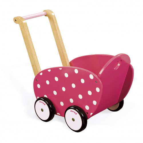 pink wooden dolls pram