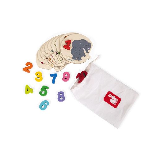 Puzzle J'apprends à compter en bois et carton, chiffres, nombres, éducatif, motricité, pour enfant à partir de 3 ans JANOD