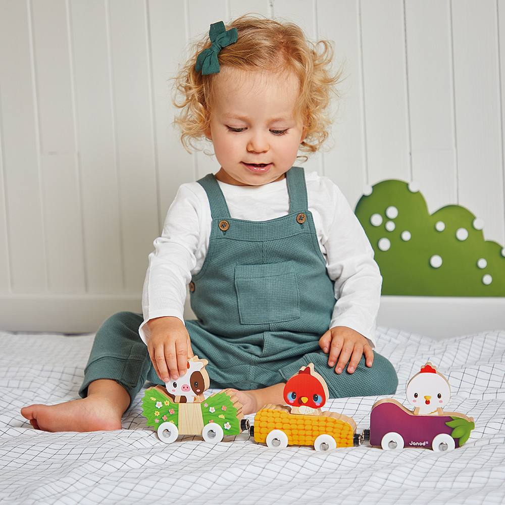 Janod Animales De La Granja Magnéticos – 3 Vehículos + 3 Animales De Madera – Juego Educativo FSC – De 18 Meses A 4 Años