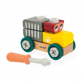Jeu De Construction Bois Janod 18 Blocs + 6 Cartes Modèles - Éveil Sensoriel Formes Couleurs - Dès 12 Mois - Motricité Fine - Jouet éducatif