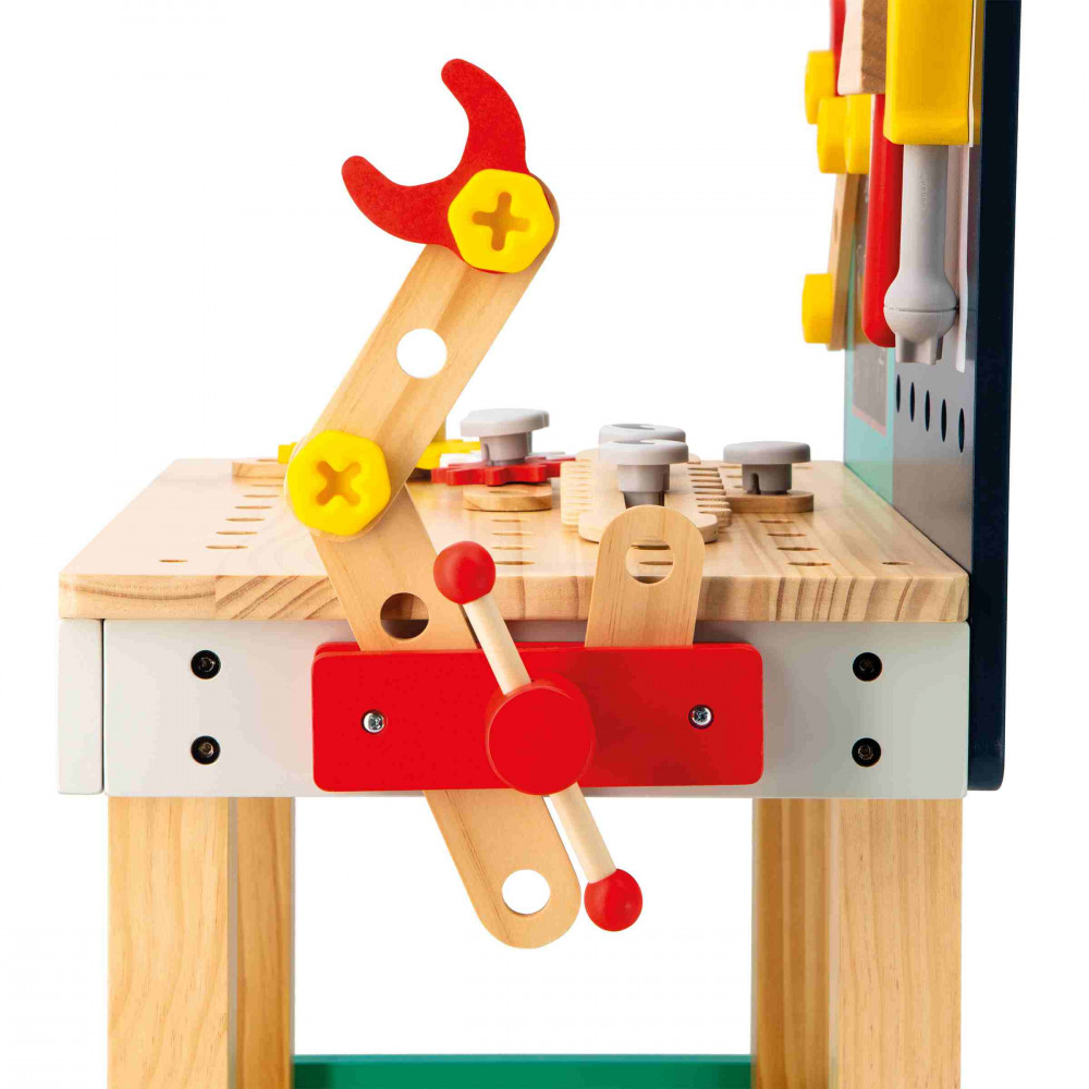 Janod Brico’Kids – Banco De Trabajo Gigante De Madera Con 40 Accesorios Y 3 Herramientas Magnéticas, Ajustable En Altura, A Partir De 3 Años