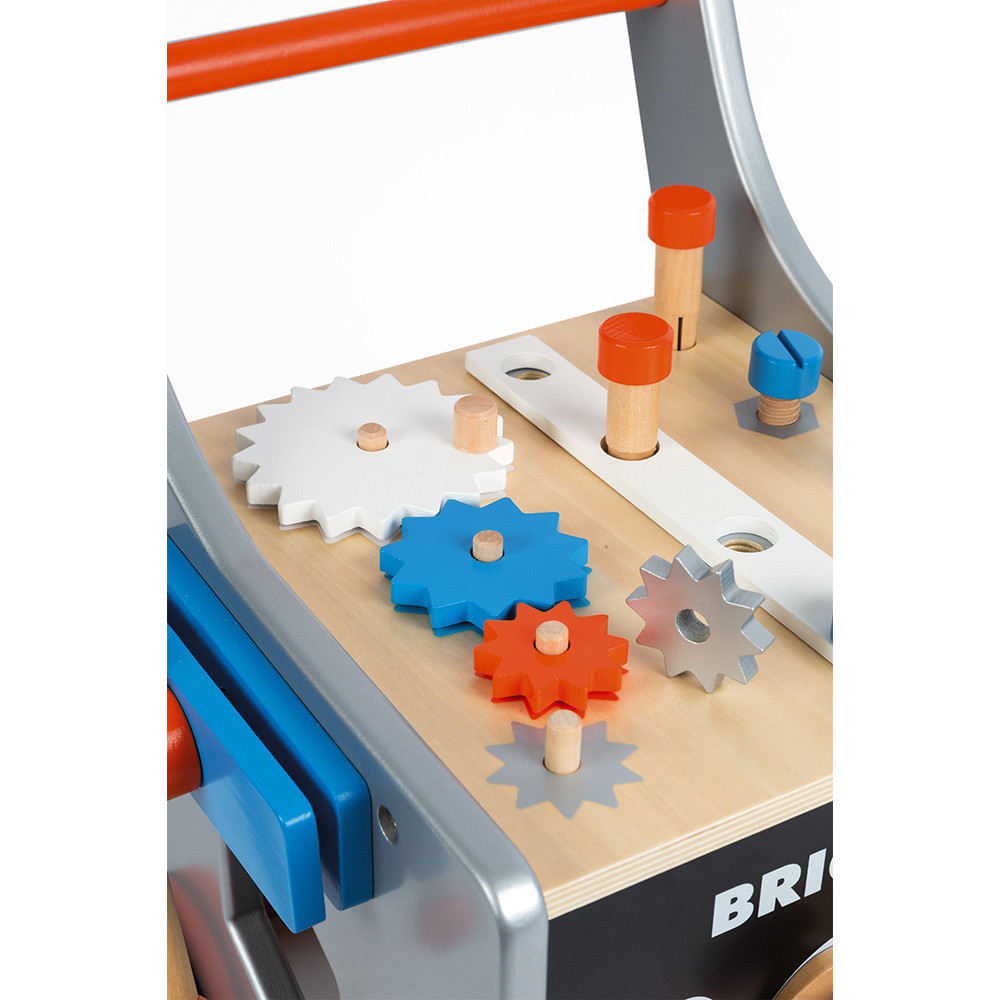 Janod - Chariot Multi-Activités Chat en Bois - Pousseur Évolutif avec Frein et Poignée Ajustable - Apprentissage de la Marche - Dès 1 an, J08005, Multicolore