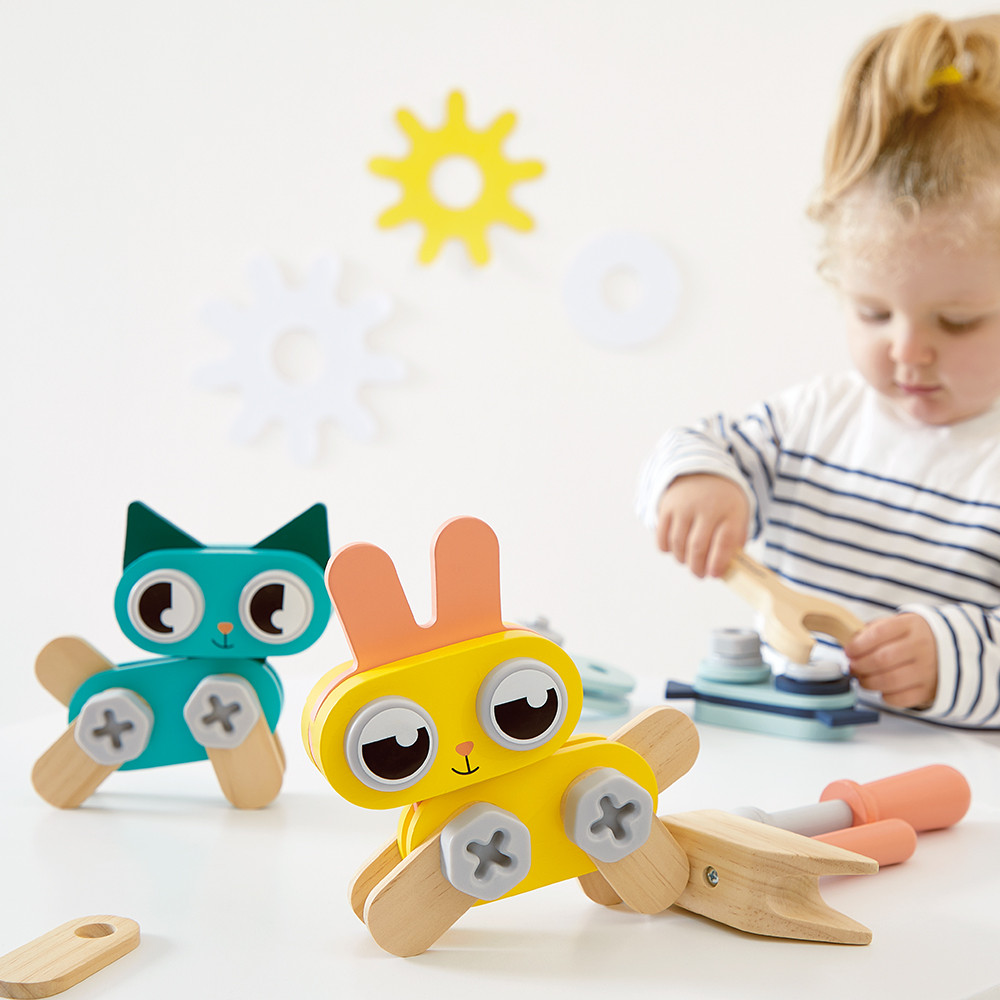 Janod Brico'Kids - 3 Animaux à Construire En Bois - Jeu De Construction Pour Enfants Dès 3 Ans - 53 Pièces