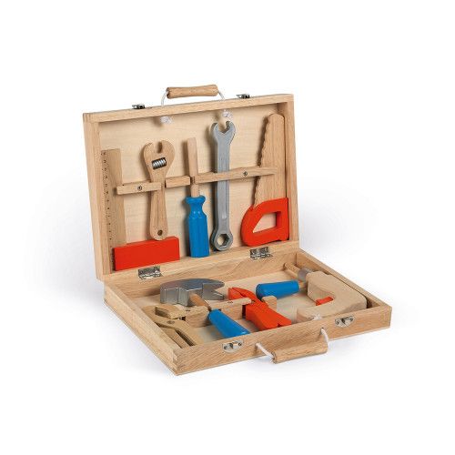 Boite à outils Brico'Kids en bois, mallette bricolage, imitation, 9 accessoires, pour enfant à partir de 3 ans JANOD