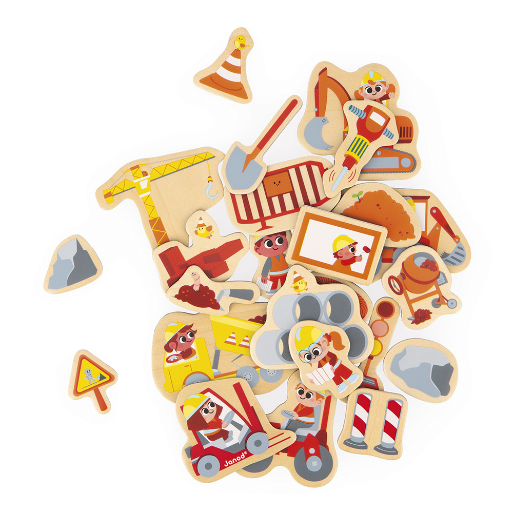 Magnets Engins de Chantier 24 pièces : Tableaux, ardoises & magnets Janod - J09647