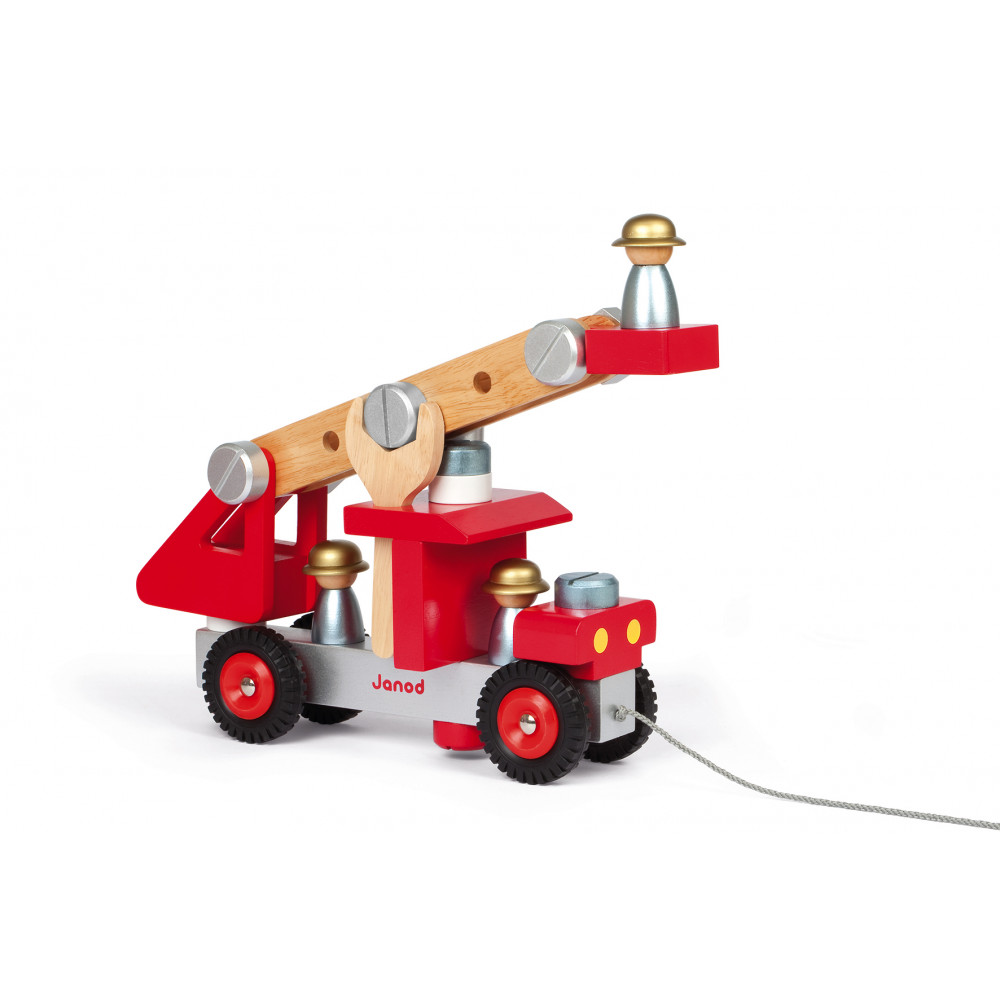 porteur camion de pompier en bois