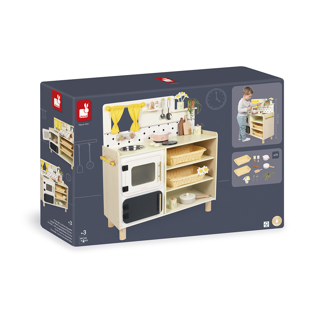 HOMASIS Cuisine Enfant En Bois 80x31.5x89 Cm – Évier, Four, Micro-ondes, Lave-Linge, Lumière Et Son, Accessoires Inclus