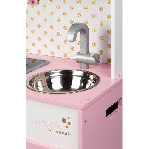 Grande Cuisine Candy Chic en bois sonore et lumineuse rose 6 accessoires enfant à partir de 3 ans