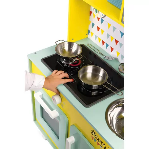 Grande Cuisine Happy Day en bois sonore lumineuse 7 accessoires enfant à partir de 3 ans