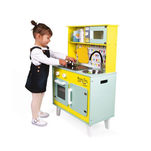 Grande Cuisine Happy Day en bois sonore lumineuse 7 accessoires enfant à partir de 3 ans