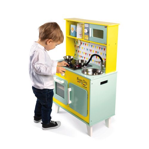 Grande Cuisine Happy Day en bois sonore lumineuse 7 accessoires enfant à partir de 3 ans