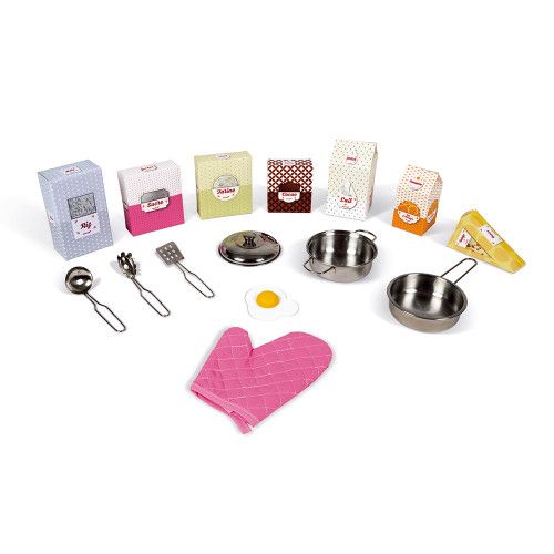 Maxi Cuisine Macaron en bois sonore lumineuse rose 15 accessoires enfant à partir de 3 ans