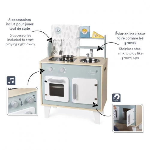 Cuisine Plume en bois, imitation dinette marchande, 5 accessoires, pour enfant dès 3 ans JANOD