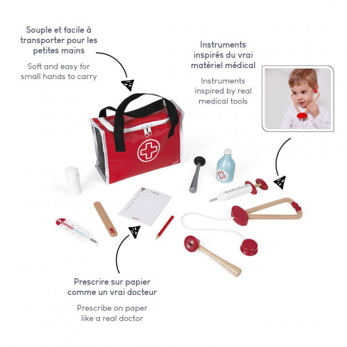 Malette du Docteur en bois 10 accessoires imitation enfant à partir de 3 ans