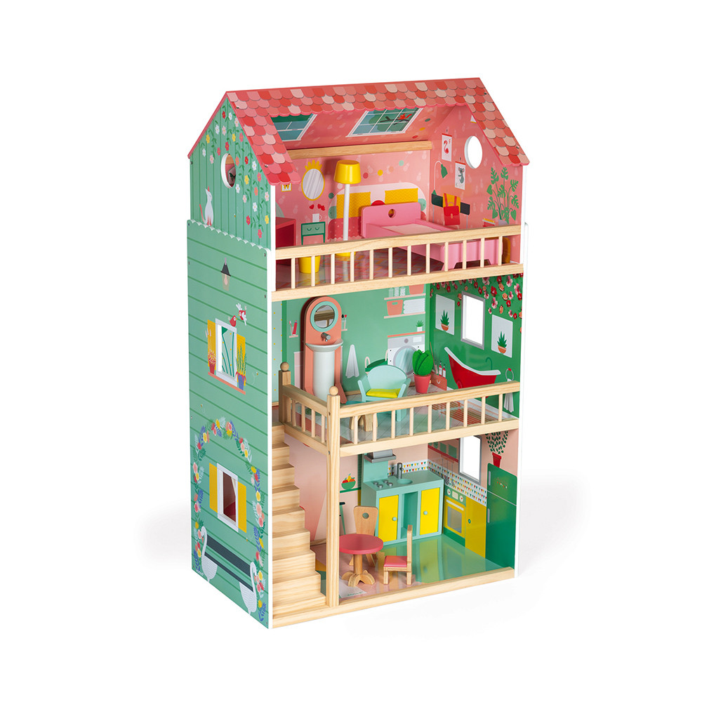 Maison de poupées en bois meublée – Jeu imagination Janod dès 3 ans