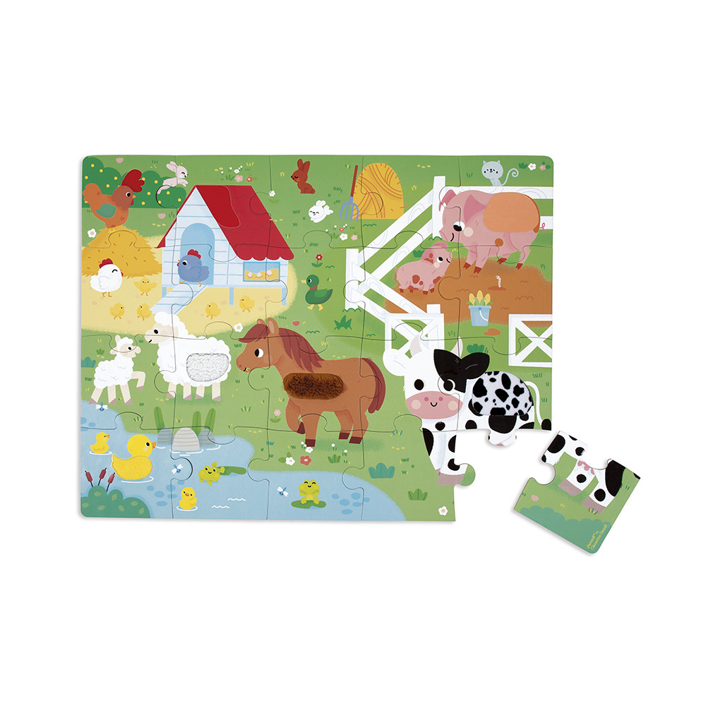 Janod Puzzle Tactile Une Journée Au Zoo – 20 Pièces Dont 7 Texturées, Sensoriel Dès 2 Ans !