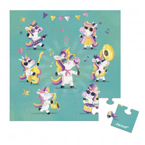 Carta puzzle con unicorni in festa