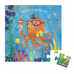 Tarjeta de cumpleaños con rompecabezas de pulpo