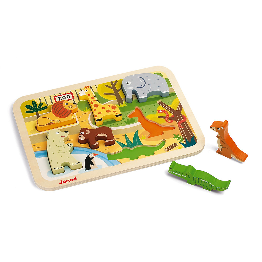 Chunky Puzzle Zoo 7 Teile (Holz) : Holz Puzzles für Kleinkinder Janod