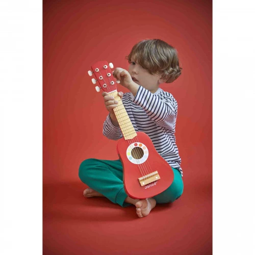 Ma Première Guitare Confetti en bois instrument musique rouge enfant à partir de 3 ans