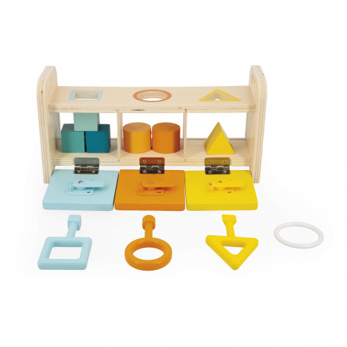 La Boite à Clefs - Essentiel en bois, éveil motricité logique, couleurs, manipulation, pour enfant à partir de 18 mois JANOD