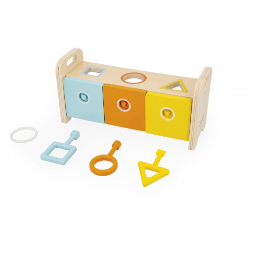 La Boite à Clefs - Essentiel en bois, éveil motricité logique, couleurs, manipulation, pour enfant à partir de 18 mois JANOD