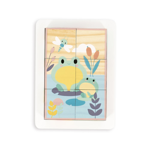 Barquette 6 Cubes Pure en bois, animaux, blocs, éveil motricité bébé, pour enfant à partir de 12 mois JANOD