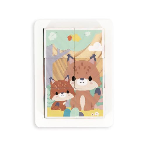Barquette 6 Cubes Pure en bois, animaux, blocs, éveil motricité bébé, pour enfant à partir de 12 mois JANOD