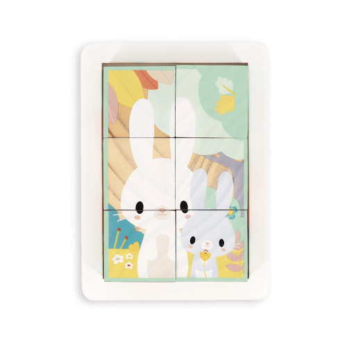 Barquette 6 Cubes Pure en bois, animaux, blocs, éveil motricité bébé, pour enfant à partir de 12 mois JANOD