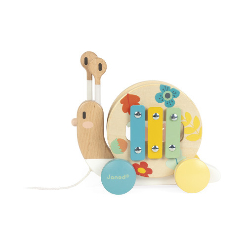 Escargot à Promener Pure en bois, jouet à tirer, éveil musical sonore, motricité, enfant à partir de 12 mois JANOD