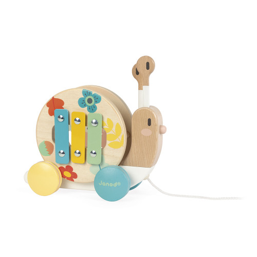 Escargot à Promener Pure en bois, jouet à tirer, éveil musical sonore, motricité, enfant à partir de 12 mois JANOD