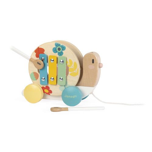 Escargot à Promener Pure en bois, jouet à tirer, éveil musical sonore, motricité, enfant à partir de 12 mois JANOD