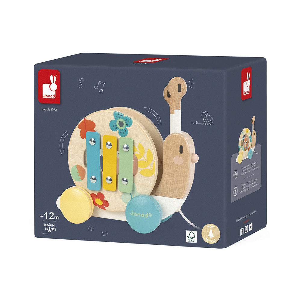 Escargot à promener 3 en 1 avec xylophone et tambour en bois marque
