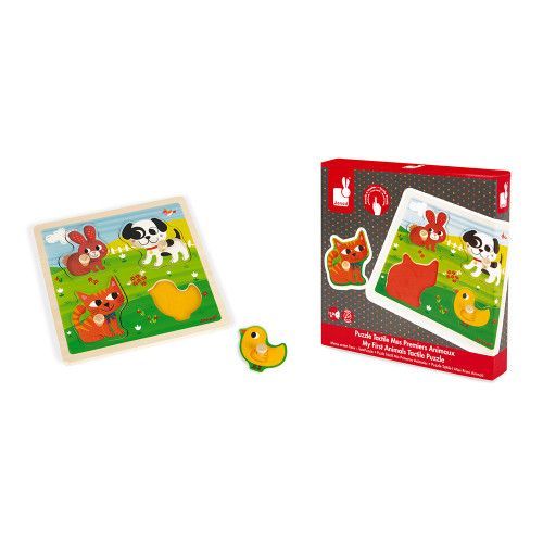 Puzzle tactile Premiers Animaux 4 pièces : Puzzles en bois premier âge Janod  - J07080