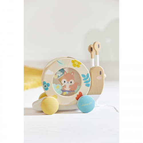 Escargot à Promener Pure en bois, jouet à tirer, éveil musical sonore, motricité, enfant à partir de 12 mois JANOD
