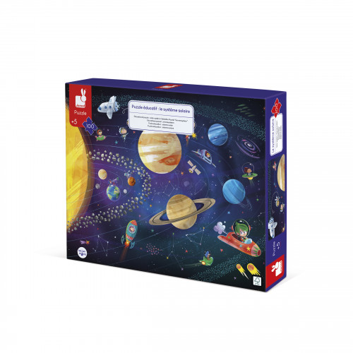 Puzzle éducatif Système Solaire 100 pièces, carton, science, planètes, espace, pour enfant à partir de 5 ans JANOD