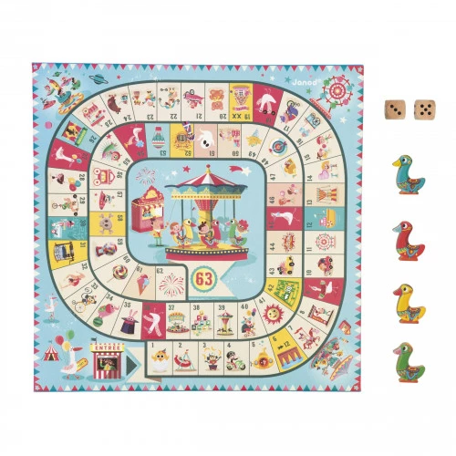Coffret multi jeux carrousel en bois et carton jeux de société enfant à partir de 5 ans