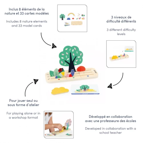 Jeu éducatif en bois, apprendre à se repérer dans l'espace, le jardin, jeu pédagogique maternelle pour enfant dès 3 ans JANOD