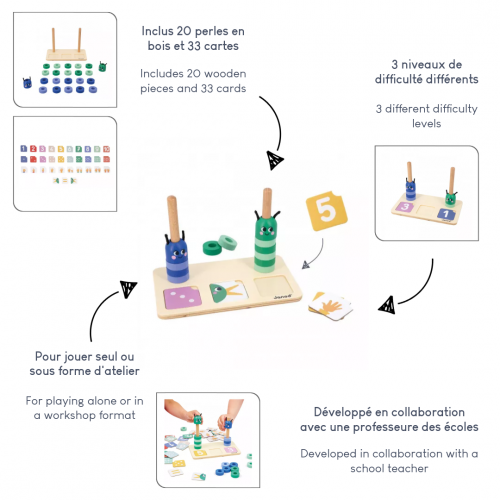 Jeu éducatif en bois, apprendre à compter, chenille, jeu pédagogique maternelle pour enfant dès 3 ans JANOD