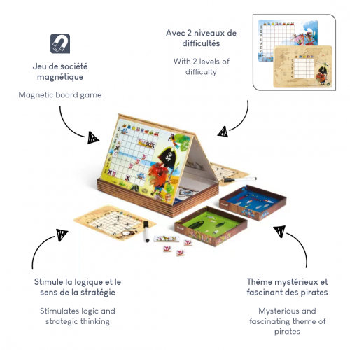 Bataille Navale Pirates, jeu de société, magnétique, famille, stratégie logique, pour enfant à partir de 5 ans JANOD