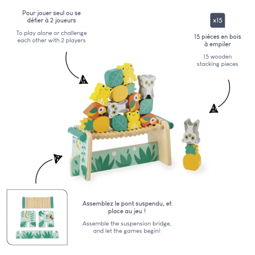 Jouet d'éveil en bois pour enfant dès 2 ans, jeu d'équilibre pour bébé, 15 pièces, animaux, Tropik de JANOD